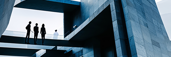 Business figures on rooftop
